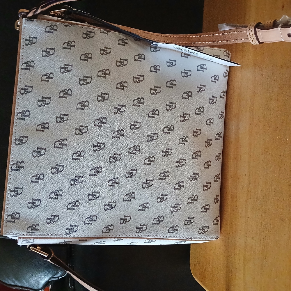 Dooney & Bourke Triple Zip, Tan and White Monogram Crossbody Bag - Picture 2 of 7